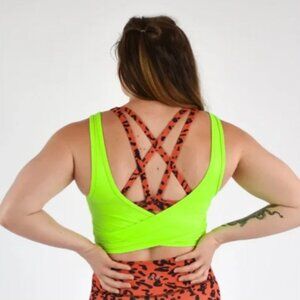 Fleo Neon Wrap Crop Tank Green Size Large